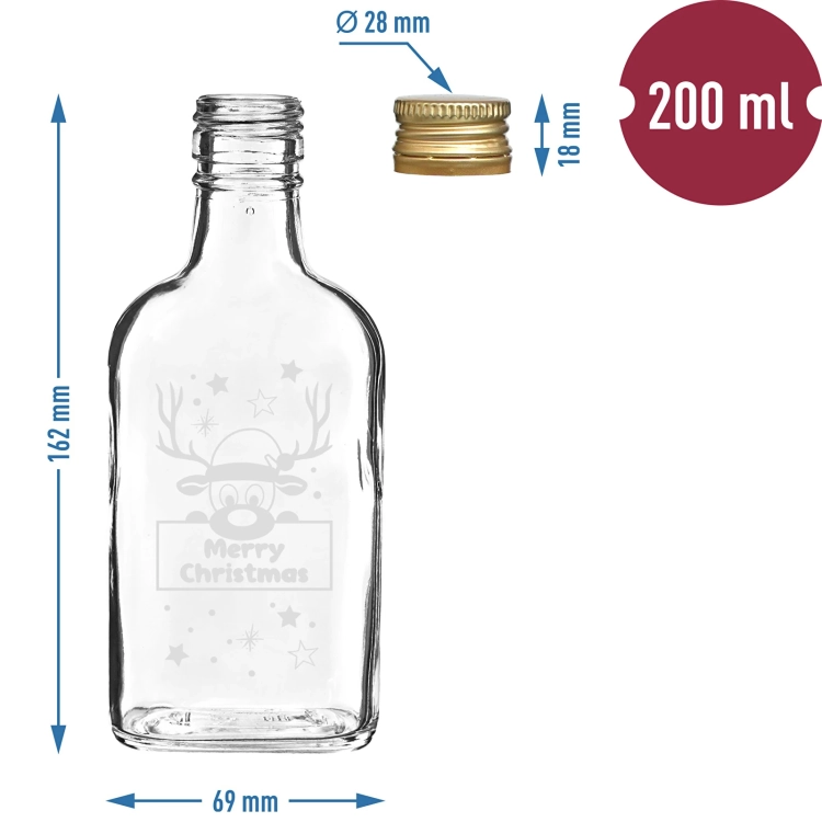 Butelka RENIFER 200ml na bimber i nalewki z zakrętką