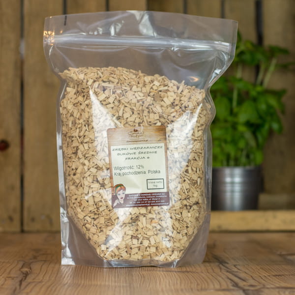 Zrębki wędzarnicze bukowe, średnie, frakcja 4, 1kg