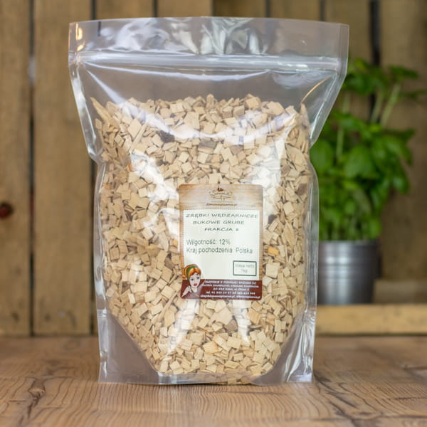 Zrębki wędzarnicze bukowe, grube, frakcja 8, 1kg