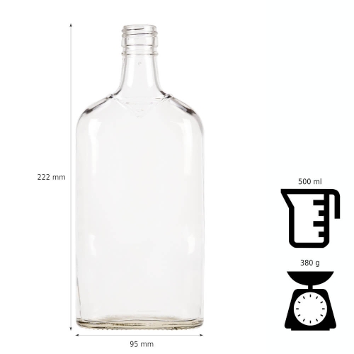 Butelka PŁASKA 500ml na bimber, nalewki z zakrętką