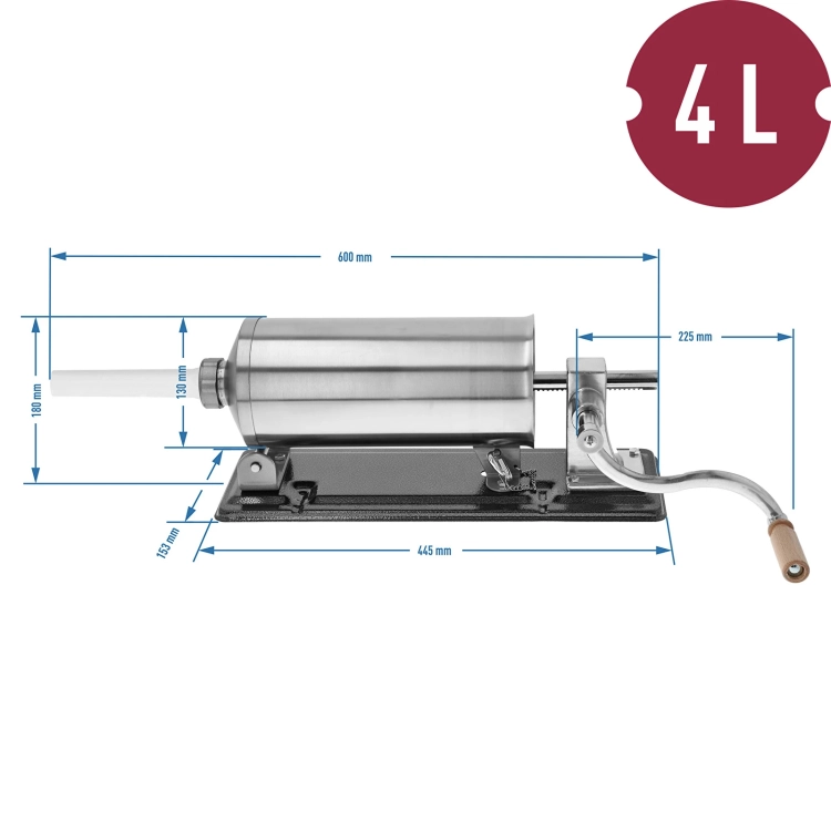 nadziewarka pozioma 4kg, do wyrobu kiełbasy, kiełbasa domowa, jelita na kiełbasę 6.webp