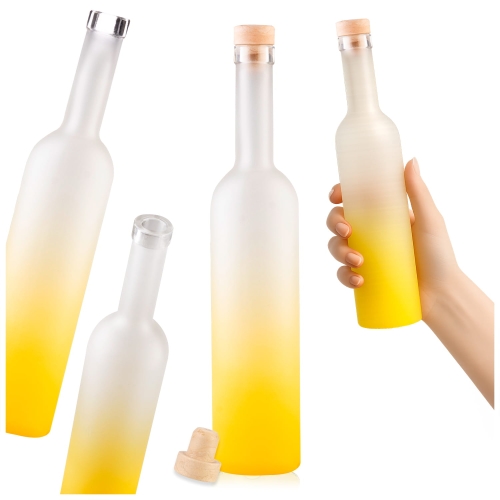 butelka FUTURA 500 ml satynowa lemon, butelka do nalewek, elegancka butelka na wino, szkło satynowe żółte, butelka z korkiem lemon (1).jpg