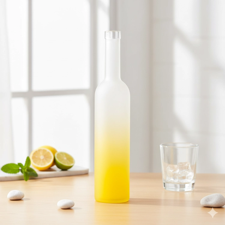 butelka FUTURA 500 ml satynowa lemon, butelka do nalewek, elegancka butelka na wino, szkło satynowe żółte, butelka z korkiem lemon (1).png