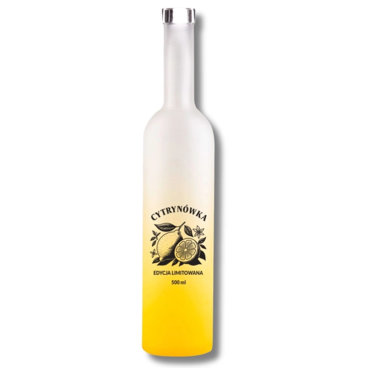 butelka futura 500ml satynowa z nadrukiem cytrynówka, elegancka butelka na nalewkę cytrynową, szkło do domowych nalewek (1).jpg