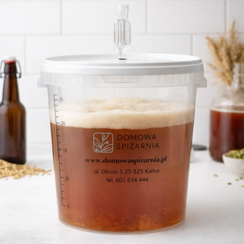 Przeźroczysty pojemnik fermentacyjny 30 l z pokrywą do domowej fermentacji piwa, wina i innych nastawów..jpg