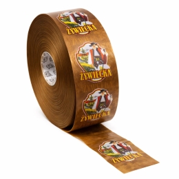 Osłonka białkowa, fi 65 mm, karmel, 1mb z nadrukiem Żywiecka