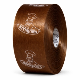 Osłonka białkowa, fi 80 mm, karmel, 1mb z nadrukiem Kucharz