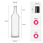 Butelka monopolowa na wódkę 1l z zakrętką, szklana butelka, butelka na sok, butelka na wino, butelka na whisky, butelka na piwo, butelka na nalewki, butelka4.jpg
