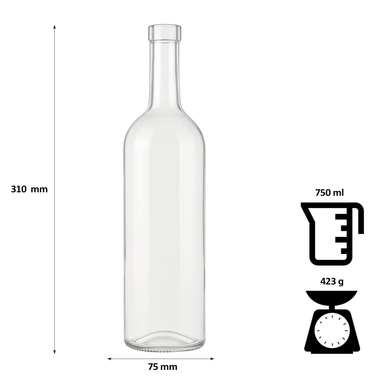 Butelka na wino BORDEAUX 750L biała, szklana butelka, butelka na sok, butelka na wino, butelka na whisky, butelka na piwo, butelka na nalewki, butelka3.jpg