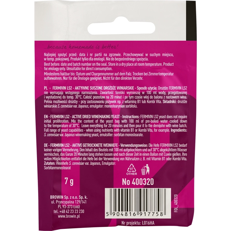 Drożdże do wina BROWIN FERMICRU LS2 (wszystkie rodzaje wina). do wyrobu alkoholu, akcesoria do produktu alkoholu, drożdże do bimbru, drożdże turbo, destylator, zioła i przyprawy2.webp