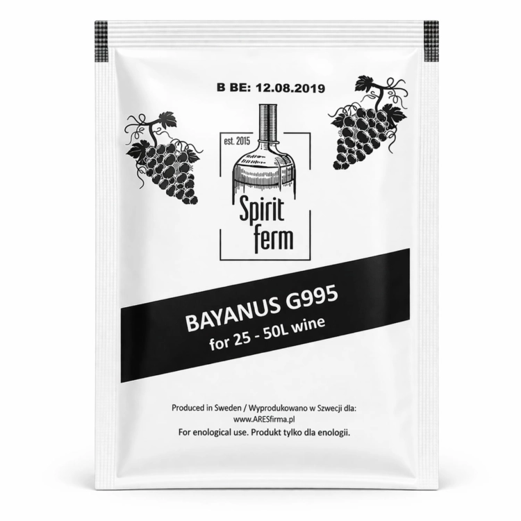 drożdże do wina SpiritFerm BAYANUS 10 g, drożdże do wina Bayanus, drożdże winiarskie Bayanus, drożdże SpiritFerm do wina, aktywne drożdże do wina SpiritFerm BAYANUS, drożdże do domowego wyrobu wina,.jpg