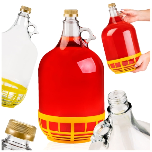 Gąsior DAMA, butelka na wino i bimber 5l w koszu plastikowym z zakrętką.jpg
