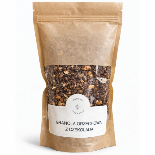 granola orzechowa z czekoladą, granola z orzechami ziemnymi, granola czekoladowa, chrupiąca granola na śniadanie, granola do jogurtu, granola z czekoladą mleczną, granola orzechowa premium, granola z kaszą gryczaną.jpg