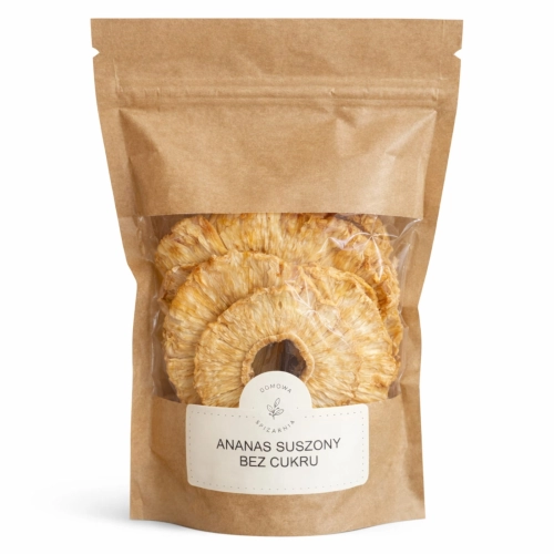 ananas suszony bez cukru, suszony ananas, ananas bez dodatku cukru, naturalnie słodki ananas suszony, owocowa przekąska, suszone owoce ananas, ananas do owsianki, ananas do jogurtu, tropikalna przekąska owocowa.jpg