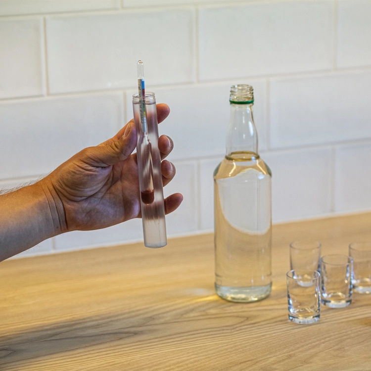 Wskaźnik zawartości alkoholu + menzurka, długość 21cm, zakres 0-100%. Więcej produktów w sklepie www.domowaspizarnia.pl4.webp
