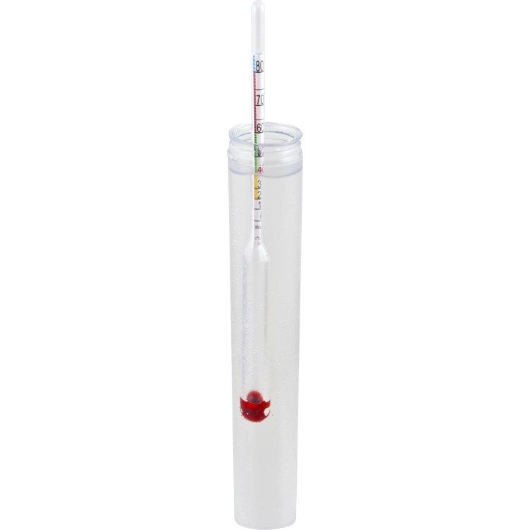 Wskaźnik zawartości alkoholu + menzurka, długość 21cm, zakres 0-100%. Więcej produktów w sklepie www.domowaspizarnia.pl1.webp