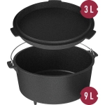 Kociołek wiszący z patelnią, 2w1, żeliwny 9l + 3l6.webp