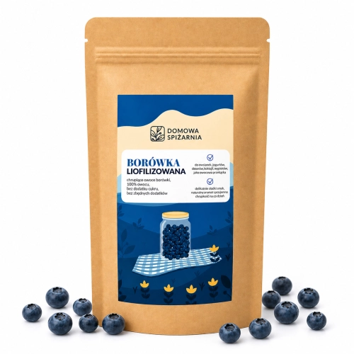 borówka liofilizowana, liofilizowane borówki, owoce liofilizowane, zdrowe przekąski, borówki do owsianki, dodatki do deserów, naturalne owoce bez cukru, borówka do smoothie.png
