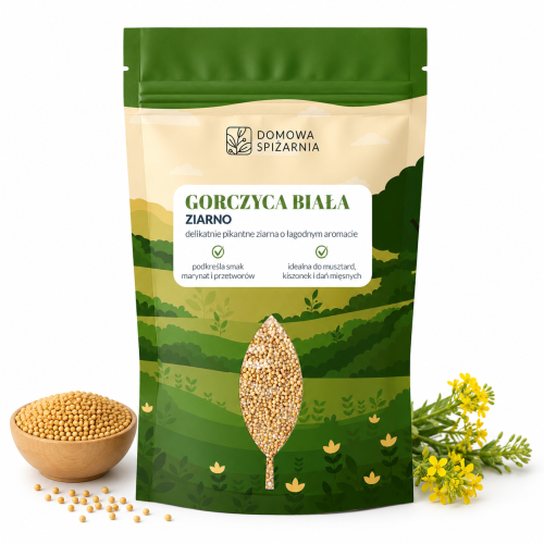 gorczyca biała mielona, mielona gorczyca, przyprawa do musztardy, gorczyca do marynat, przyprawa do sosów, gorczyca zastosowanie, przyprawy do mięsa, naturalne.png