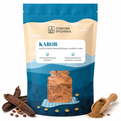 aranżacje_karob, mączka chleba świętojańskiego, alternatywa dla kakao, karob do wypieków, karob do smoothie, karob zastosowanie, naturalne składniki do deserów, karob proszek.png