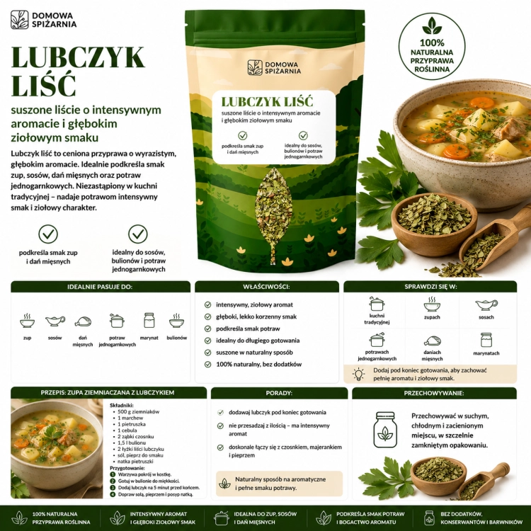 lubczyk, suszony lubczyk, lubczyk do rosołu, przyprawa do zup, zioła do bulionu, lubczyk do sosów, przyprawy kuchni polskiej, aromatyczne zioła, przyprawy naturalne, lubczyk suszony (2).png