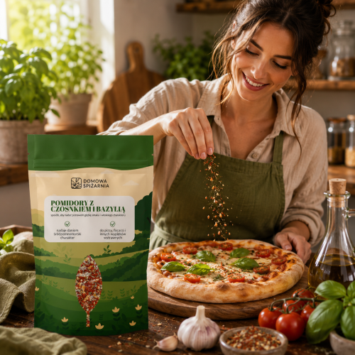 Pomidory z czosnkiem i bazylią to aromatyczne połączenie inspirowane kuchnią włoską. Idealne do makaronów, pizzy, sosów, sałatek oraz śródziemnomorskich potraw (1).png