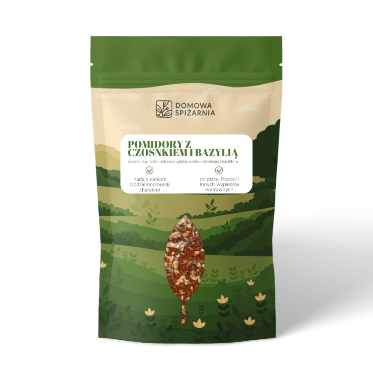 Pomidory z czosnkiem i bazylią to aromatyczne połączenie inspirowane kuchnią włoską. Idealne do makaronów, pizzy, sosów, sałatek oraz śródziemnomorskich potraw (1).jpg