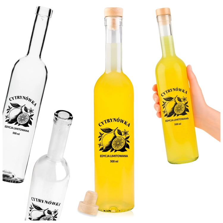 butelka futura 500ml satynowa z nadrukiem cytrynówka, elegancka butelka na nalewkę cytrynową, szkło do domowych nalewek (1).jpg