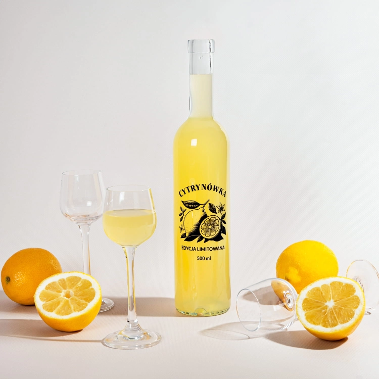 butelka futura 500ml satynowa z nadrukiem cytrynówka, elegancka butelka na nalewkę cytrynową, szkło do domowych nalewek (3.jpg