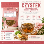 Czystek z miętą pieprzową i mirtem cytrynowym to aromatyczna mieszanka ziół o świeżym, ziołowo-cytrusowym smaku. Idealna do przygotowania naparów na ciepło i na zimn (1).png