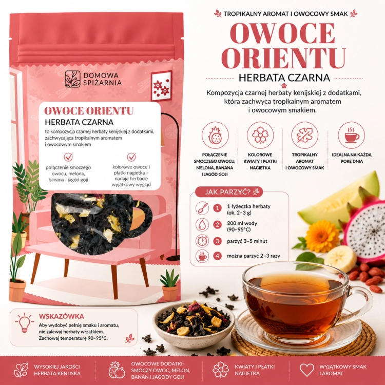 herbata owoce orientu, czarna herbata owocowa, herbata ze smoczym owocem, herbata z melonem, herbata z bananem, herbata z owocami goji, herbata egzotyczna, herbata liści (4).png