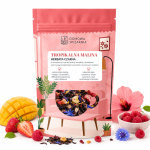herbata Tropikalna Malina, herbata owocowa, herbata z maliną, herbata z mango, herbata z truskawką, herbata z hibiskusem, napar owocowy, herbata z owocami liofilizowanymi, .png