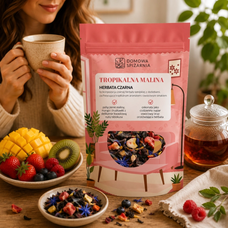 herbata Tropikalna Malina, herbata owocowa, herbata z maliną, herbata z mango, herbata z truskawką, herbata z hibiskusem, napar owocowy, herbata z owocami liofilizowanymi,  (4).png