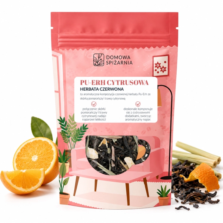 herbata Pu-Erh cytrusowa, herbata czerwona z pomarańczą, Pu-Erh z trawą cytrynową, herbata Pu-Erh, herbata czerwona aromatyzowana, herbata z pomarańczą, herbata z trawą cytryn (1).png