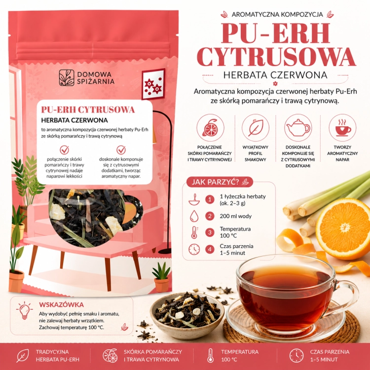 herbata Pu-Erh cytrusowa, herbata czerwona z pomarańczą, Pu-Erh z trawą cytrynową, herbata Pu-Erh, herbata czerwona aromatyzowana, herbata z pomarańczą, herbata z trawą cytr.png