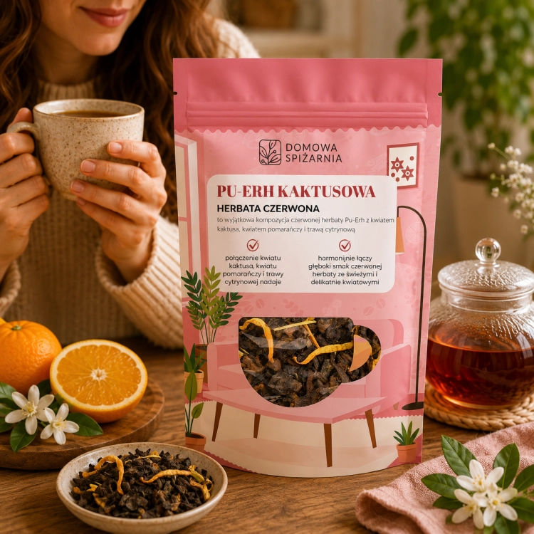 herbata PU-ERH Kaktusowa, herbata czerwona PU-ERH, herbata z kwiatem kaktusa, herbata z trawą cytrynową, herbata z kwiatem pomarańczy, czerwona herbata aromatyzowana, herbat (4).png
