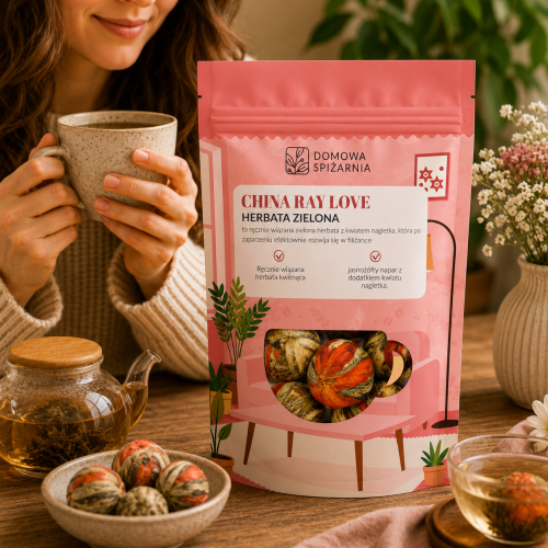 herbata kwitnąca Ray Love, herbata kwitnąca, flowering tea, zielona herbata kwitnąca, herbata z nagietkiem, herbata premium, herbata prezentowa, herbata w kulce, chińs.png