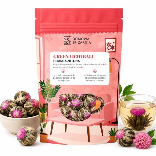 green lichi ball, herbata green lichi ball, herbata kwitnąca, zielona herbata kwitnąca, flowering tea, herbata w kulce, zielona herbata premium, herbata prezentowa, ręczni (4).png