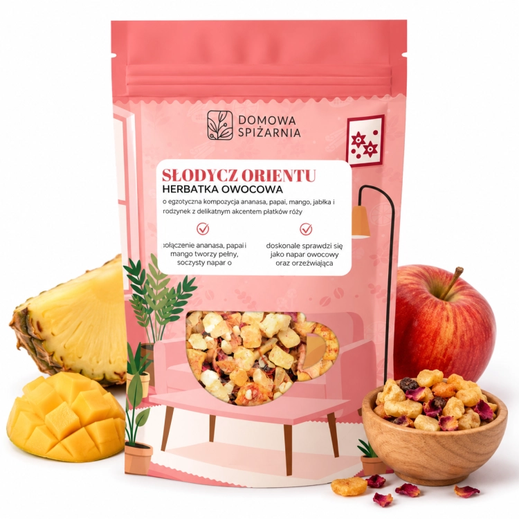 Słodycz Orientu, herbatka Słodycz Orientu, herbata owocowa, herbatka owocowa, herbata z mango, herbata z papają, herbata z ananasem, egzotyczna herbata owocowa, napar  (1).png