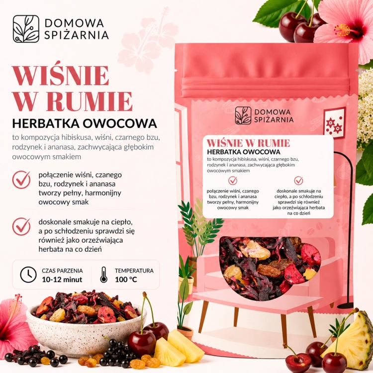 WIŚNIE W RUMIE, herbatka Wiśnie w Rumie, herbata owocowa, herbata z wiśnią, herbata z hibiskusem, herbata z czarnym bzem, herbata z ananasem, herbata deserowa, owocowy.png