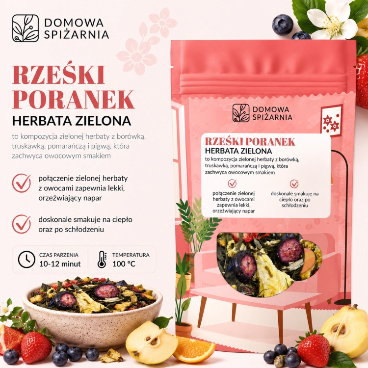 RZEŚKI PORANEK, herbata RZEŚKI PORANEK, zielona herbata z owocami, zielona herbata z borówką, zielona herbata z truskawką, zielona herbata z pomarańczą, zielona herbata  (1).png