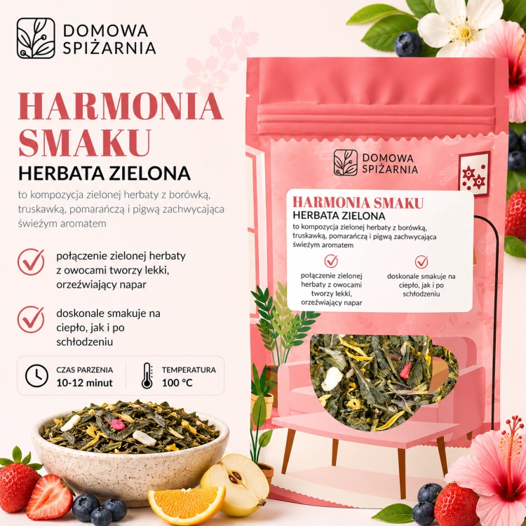 HARMONIA SMAKU, herbata Harmonia Smaku, zielona herbata liściasta, zielona herbata z owocami, zielona herbata z borówką, zielona herbata z truskawką, zielona herbata z.png
