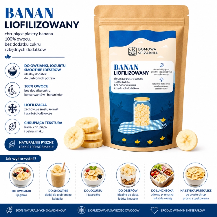 banan liofilizowany, liofilizowany banan, owoce liofilizowane, banan do owsianki, banan do jogurtu, banan do musli, banan do smoothie, banan do deserów, naturalna przekąska, owoc.png