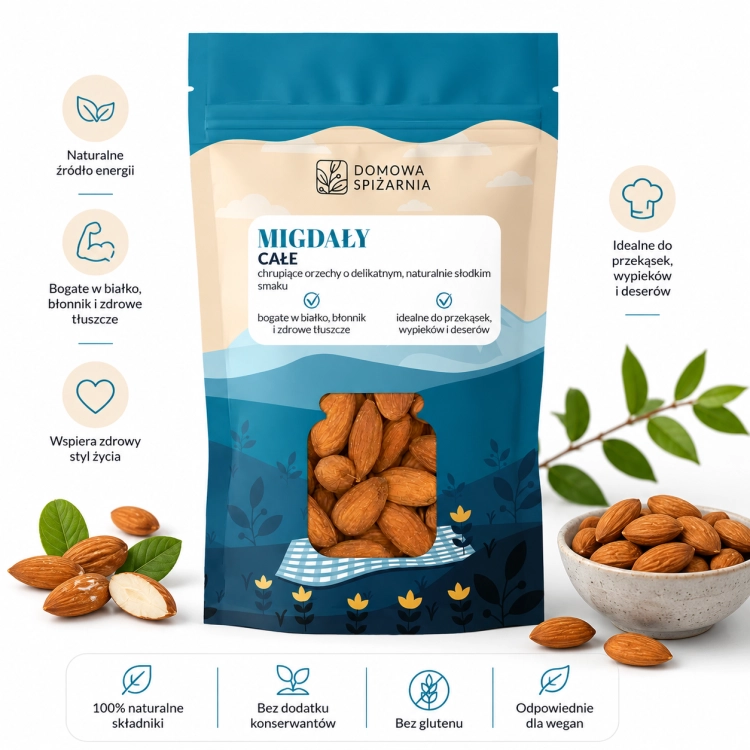 migdały całe, migdały naturalne, migdały 100%, całe migdały, bakalie, migdały do owsianki, migdały do musli, migdały do deserów, migdały do wypieków, zdrowa przekąska, migdały premium ( (5).png