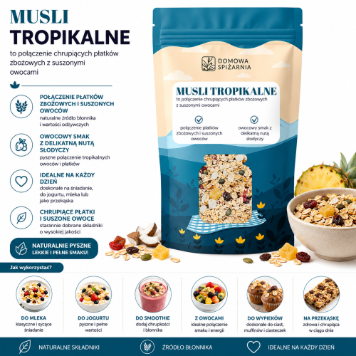 musli tropikalne, musli z owocami tropikalnymi, musli z mango, musli z ananasem, musli z papają, egzotyczne musli, musli owocowe, musli śniadaniowe, chrupiące musli, musli do mleka, (4).png