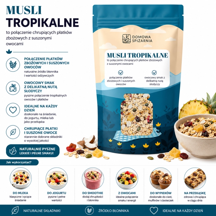 musli tropikalne, musli z owocami tropikalnymi, musli z mango, musli z ananasem, musli z papają, egzotyczne musli, musli owocowe, musli śniadaniowe, chrupiące musli, musli do mleka, (4).png