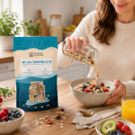 musli tropikalne, musli z owocami tropikalnymi, musli z mango, musli z ananasem, musli z papają, egzotyczne musli, musli owocowe, musli śniadaniowe, chrupiące musli, musli do mleka,.png