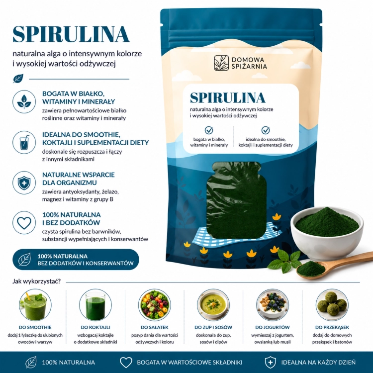 spirulina, spirulina w proszku, spirulina 100%, alga spirulina, spirulina do smoothie, spirulina do koktajli, zielona spirulina, naturalna spirulina, superfood, spirulina dla wegan, białko.png