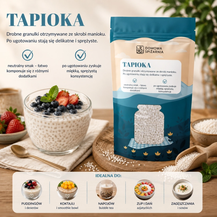 tapioka, perełki tapioki, tapioka spożywcza, tapioka do bubble tea, tapioka do puddingu, tapioka do deserów, skrobia z manioku, tapioka bezglutenowa, naturalna tapioka, kulki tapioki, tapioka  (1).png
