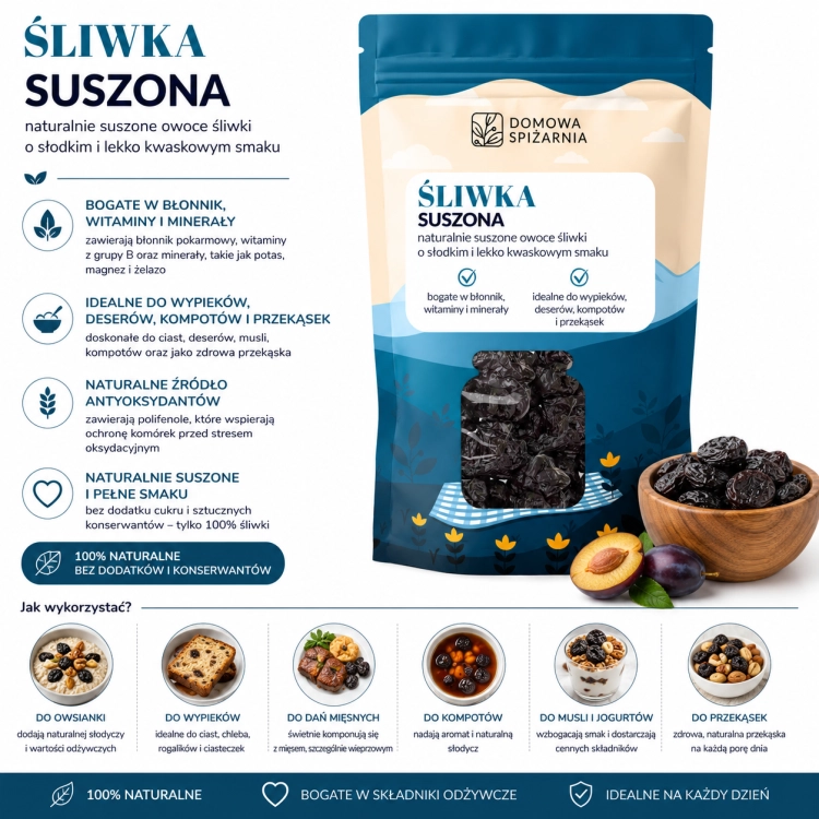 śliwka suszona, śliwki suszone, suszone śliwki, śliwki do owsianki, śliwki do ciast, śliwki do deserów, suszone owoce, naturalna przekąska, śliwki do kompotu, śliwki do mięsa, śliwki .png